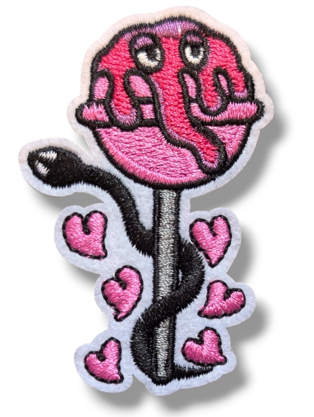 NWT Goth Punk Pink Lollipop Wrapped in Black Snake Iron On Patch